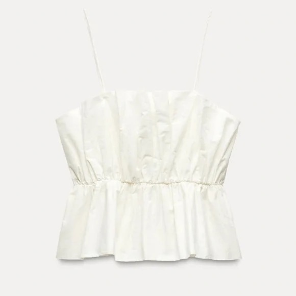 Zara Voluminous Bandeau Puff Ruffle Crop Top in Oyster White, Size Medium - Picture 1 of 14